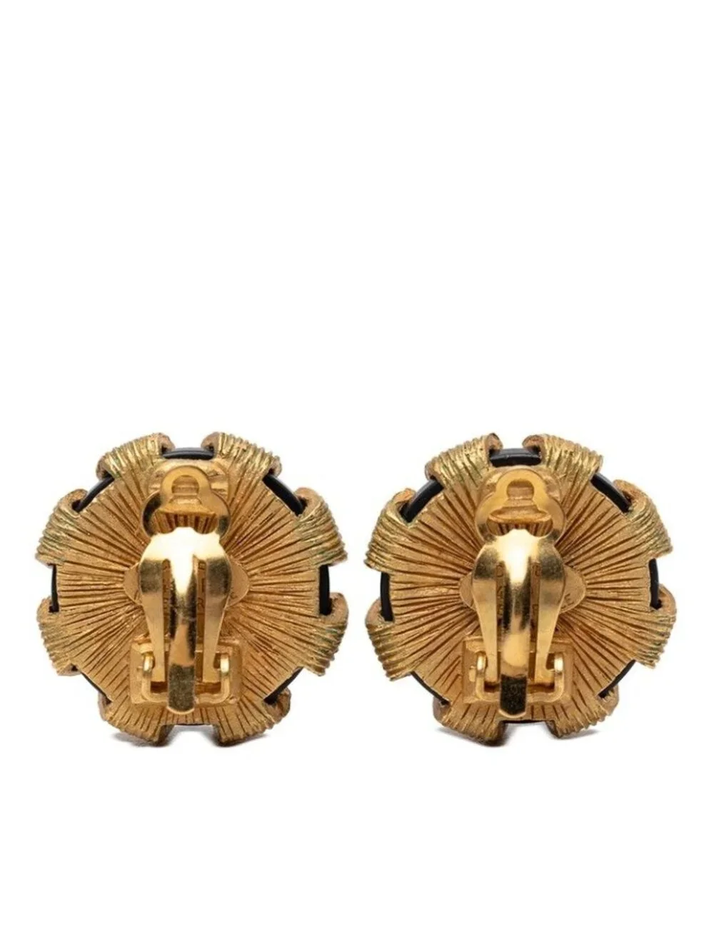 Chanel CC Logo Vintage Earrings Gold Black Plated